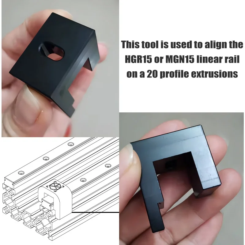 BulkMan 3D Aligment Tool for MGN15 HGR15 Linear Rail Guide on 20 Series Aluminum Profile Extrusion