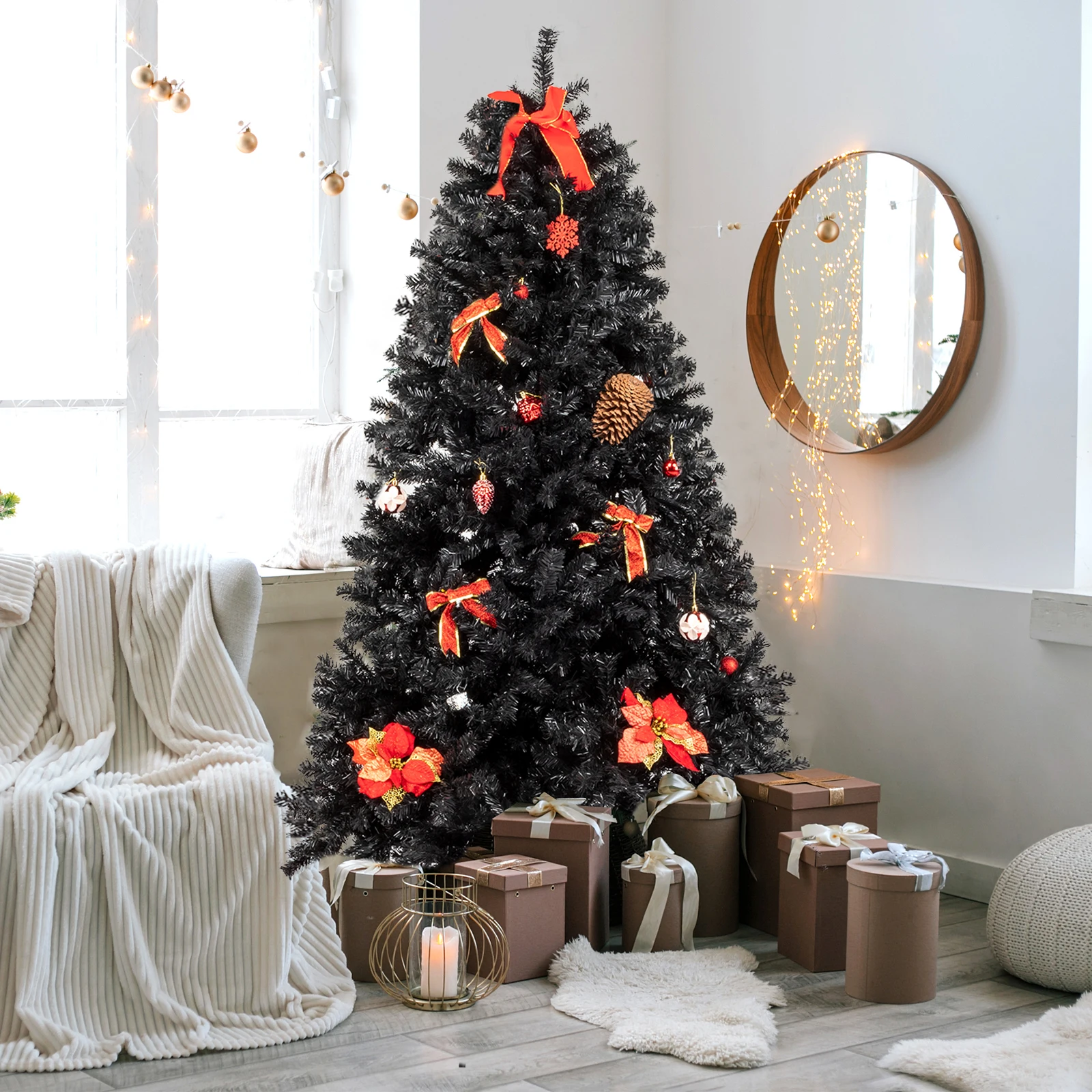 

7.5ft 2500 Branches Without Lights Without Pine Cones Tied Tree Structure Christmas Tree Black--Substitution code: 38059219