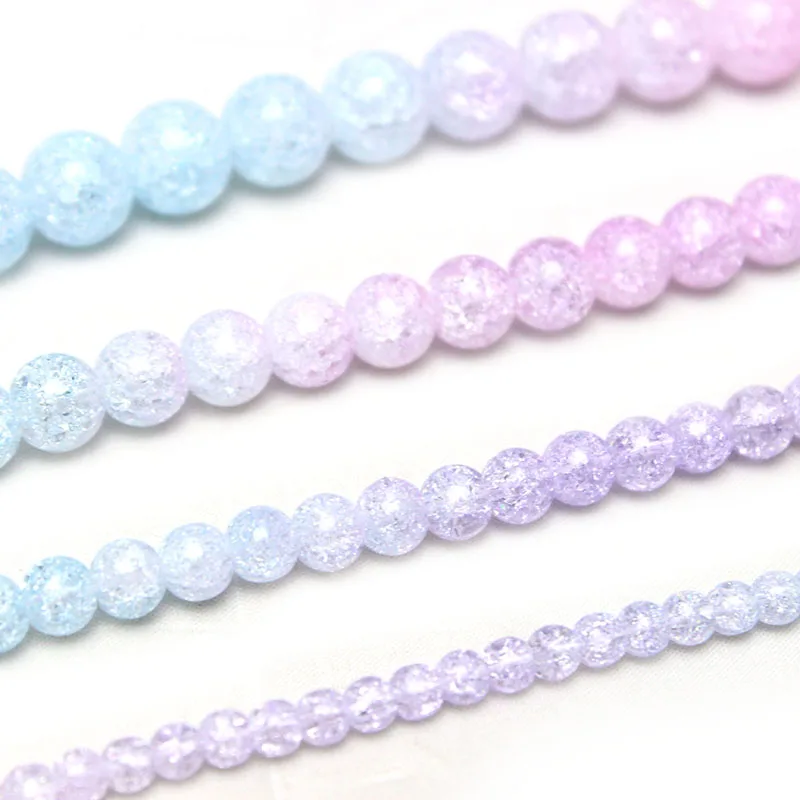 Natural Pink Blue Snow Cracked Crystal Stone Round Loose Beads For Jewelry Making DIY Necklace Bracelet 15inches 4/6/8/10mm