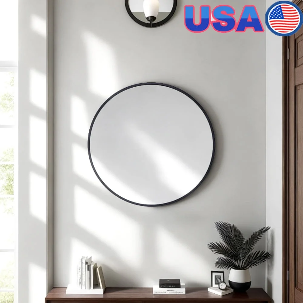 

Современное круглое настенное зеркало с алюминиевой рамой, легкое зеркало для ванной комнаты, элегантный дизайн, прочный, небьющийся, простота установки