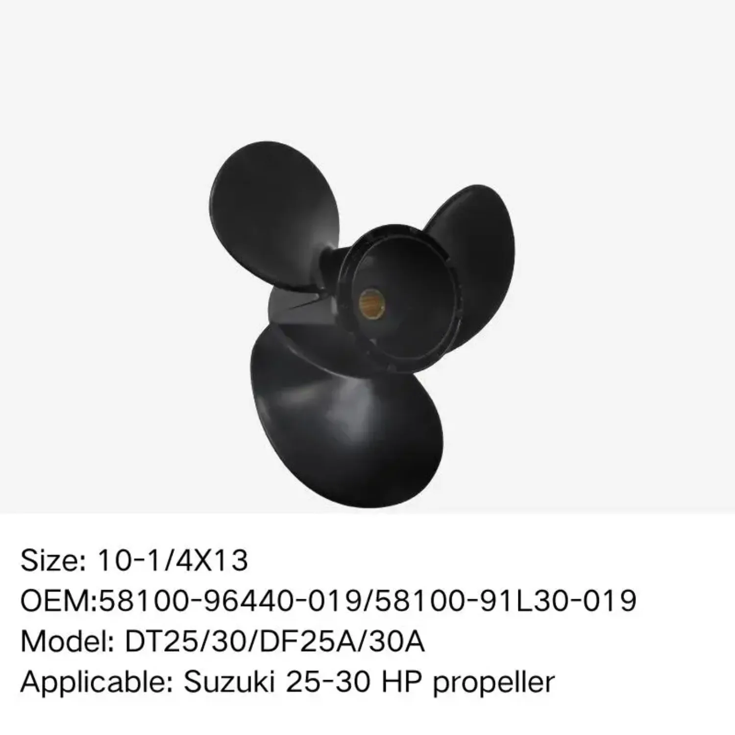 10-1/4X13 58100-96440-019 Outboard Aluminum Boat Propeller for SuzuKi 20-30HP 3Blade 10Spline Black R Rotation