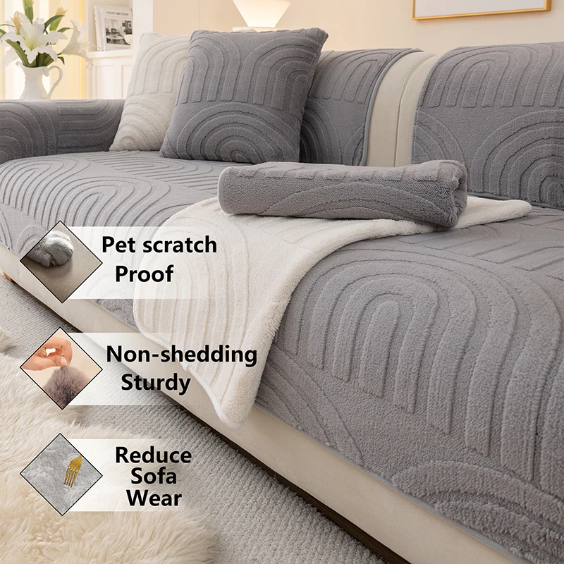 1pc short plush sofa cover, thickened, non-slip, pet-friendly sofa protector, available in multiple colors, suitable for 2-3 person sofas in the living room or bedroom