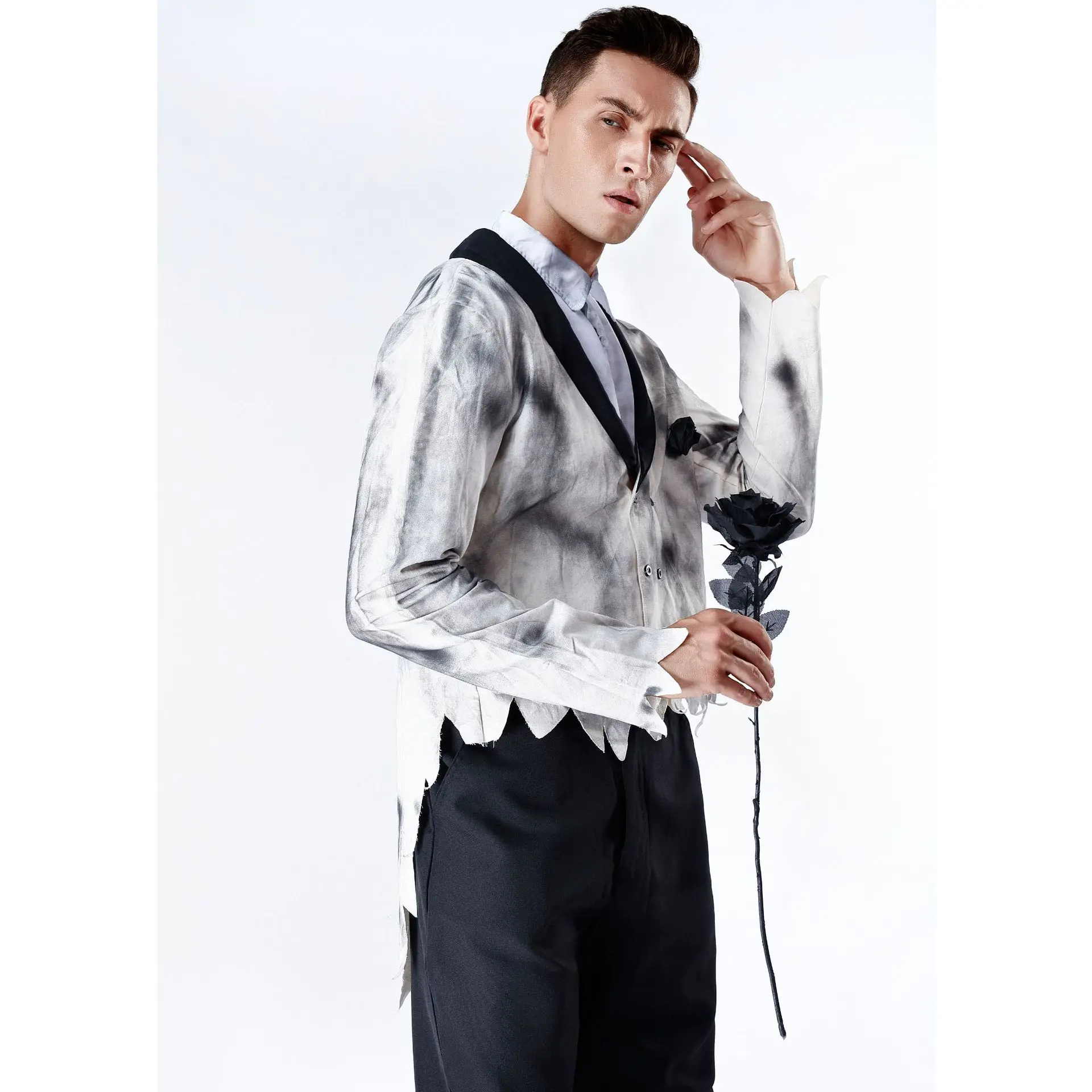 Graues Geisterbraut- und Bräutigam-Kostüm, Cosplay-Paar-Kostüm, Halloween-Vampirkostüme, Karnevalsparty, Erwachsenen-Outfits für Männer und Frauen. – Detail 11
