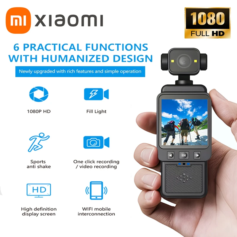 

Xiaomi Handheld 1080p 180 ° Вращающаяся мини-портативная камера с защитой от сотрясений, носимая спортивная камера ночного видения, Wi-Fi, велосипедный рекордер