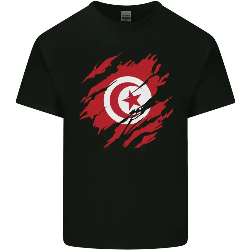 T-shirt en coton léger pour hommes, drapeau tunisien déchiré, fête de football