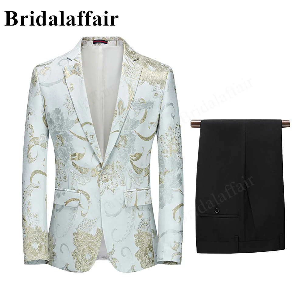 

Bridalaffair 2022 Spring Autumn Golden Pattern Fashion New Men's Business Casual Solid Color Suits/Male One Button Blazer Jacket