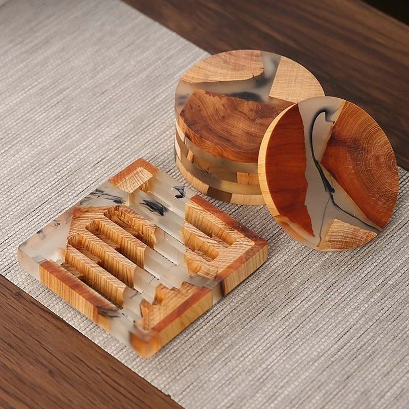 6Pcs Ink Style Tea Cup Coaster - Resin Mixing Cup 评论和价格