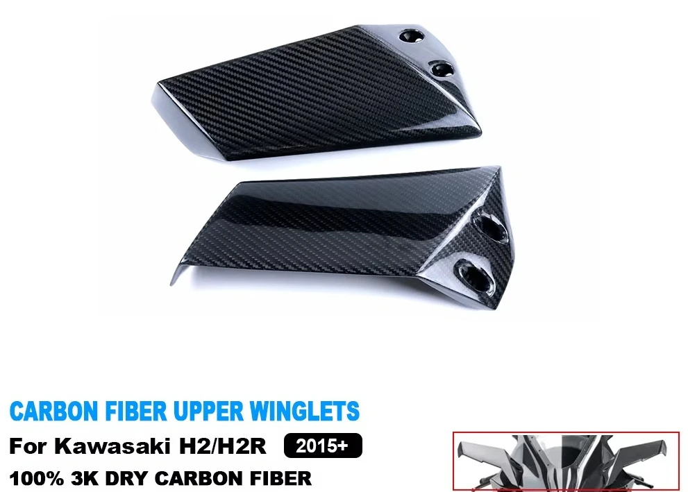 Full 3K Dry Carbon Fiber Aerodynamic Wing Spoiler Motorcycle Upper Fairing Winglets For Kawasaki Ninja H2 H2R 2015-2026