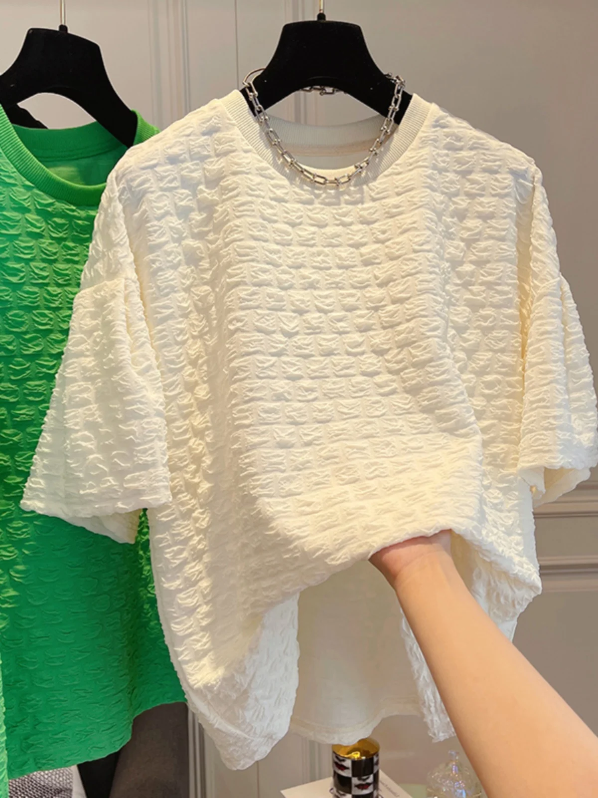 

Летняя женская повседневная свободная футболка больших размеров с коротким рукавом-фонариком, круглым вырезом, универсального цвета, удобный топ