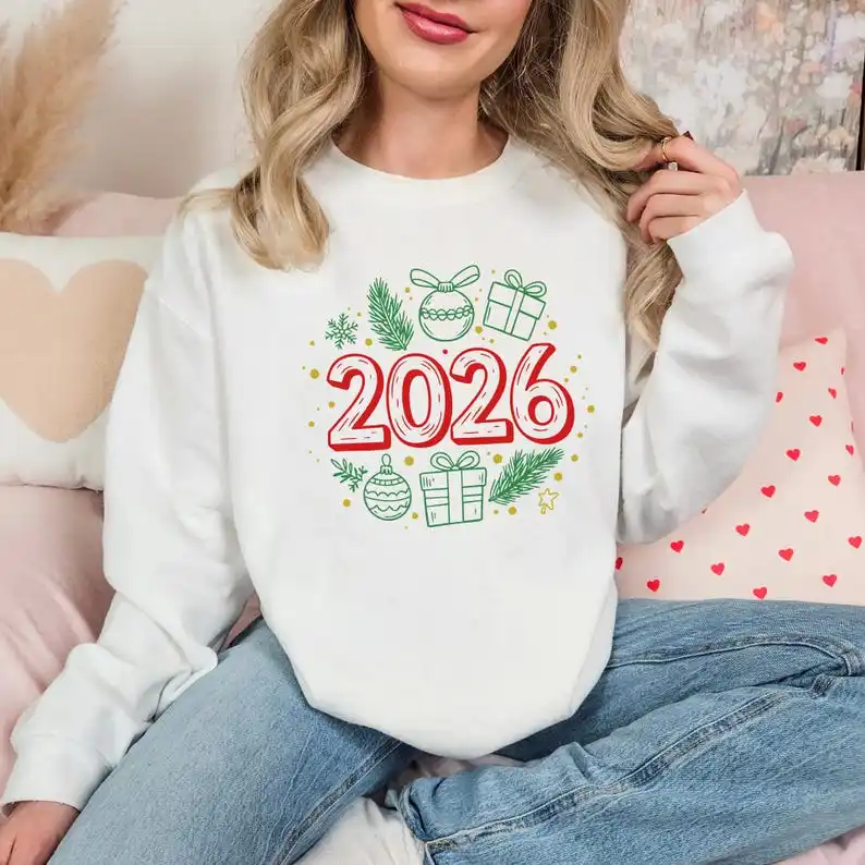 جديد وصول حار بيع سنة جديدة سعيدة مرحبا 2026 قميص فضفاض يهتف طاقم هوديي البلوز نمط غير رسمي كل مباراة الشتاء الملابس #2