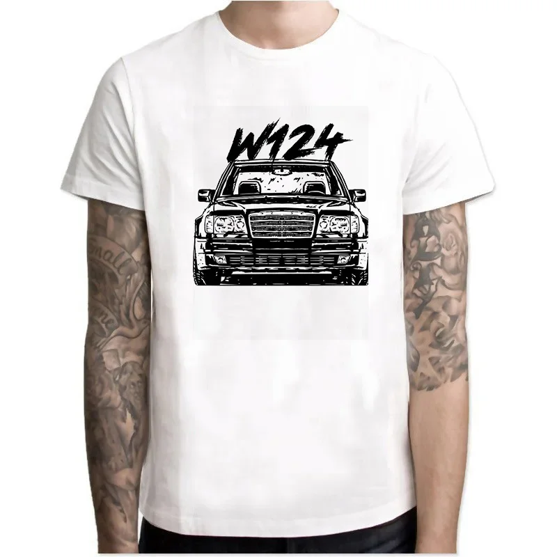 W124 Class Men s Round Collar Tops Short Sleeve O-neck Cotton Clothes Youth Car Styling white T-shirt