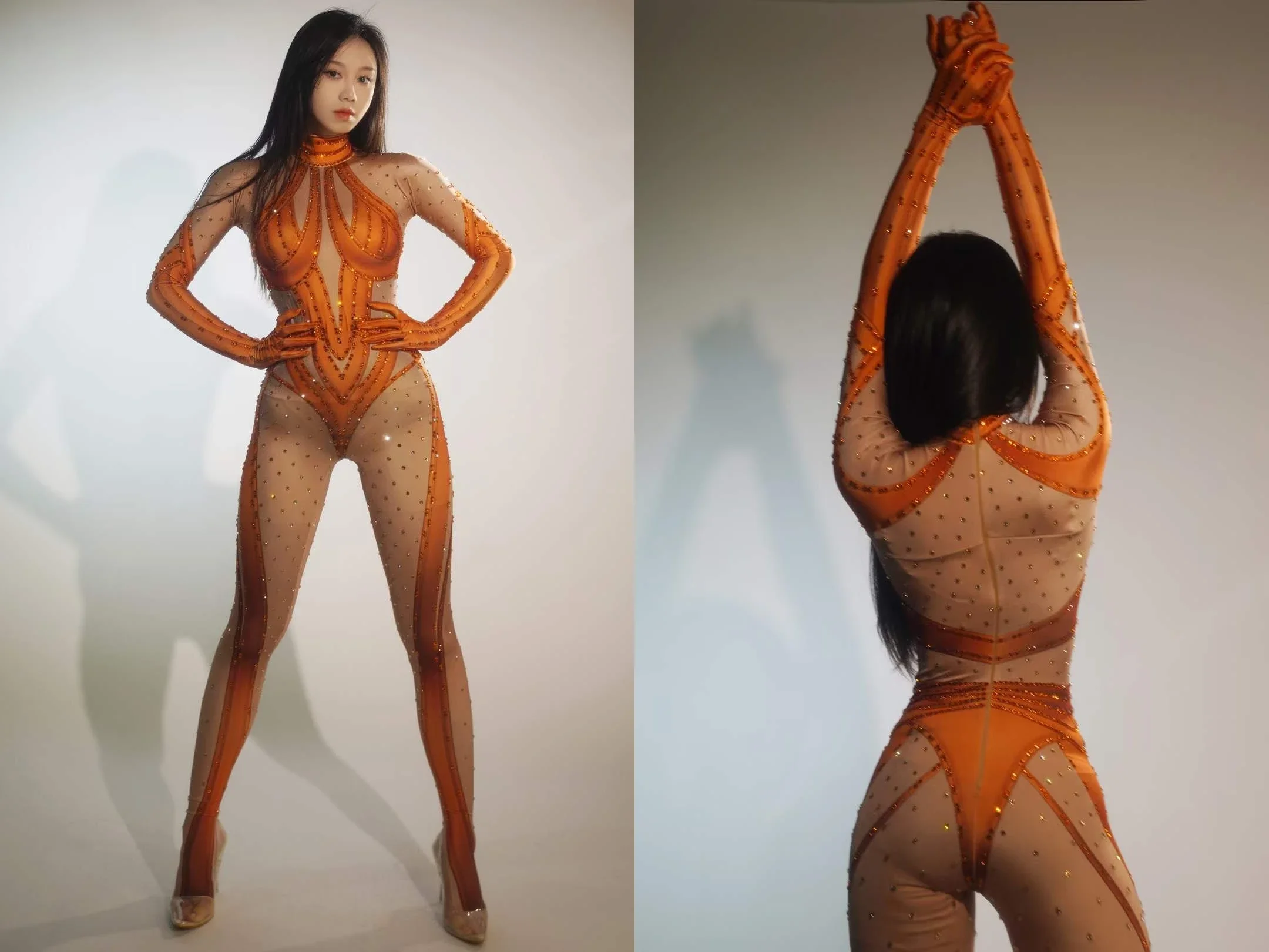 

Women Shining Rhinestone Jumpsuits Pole Dance Stage Performance Outfit
