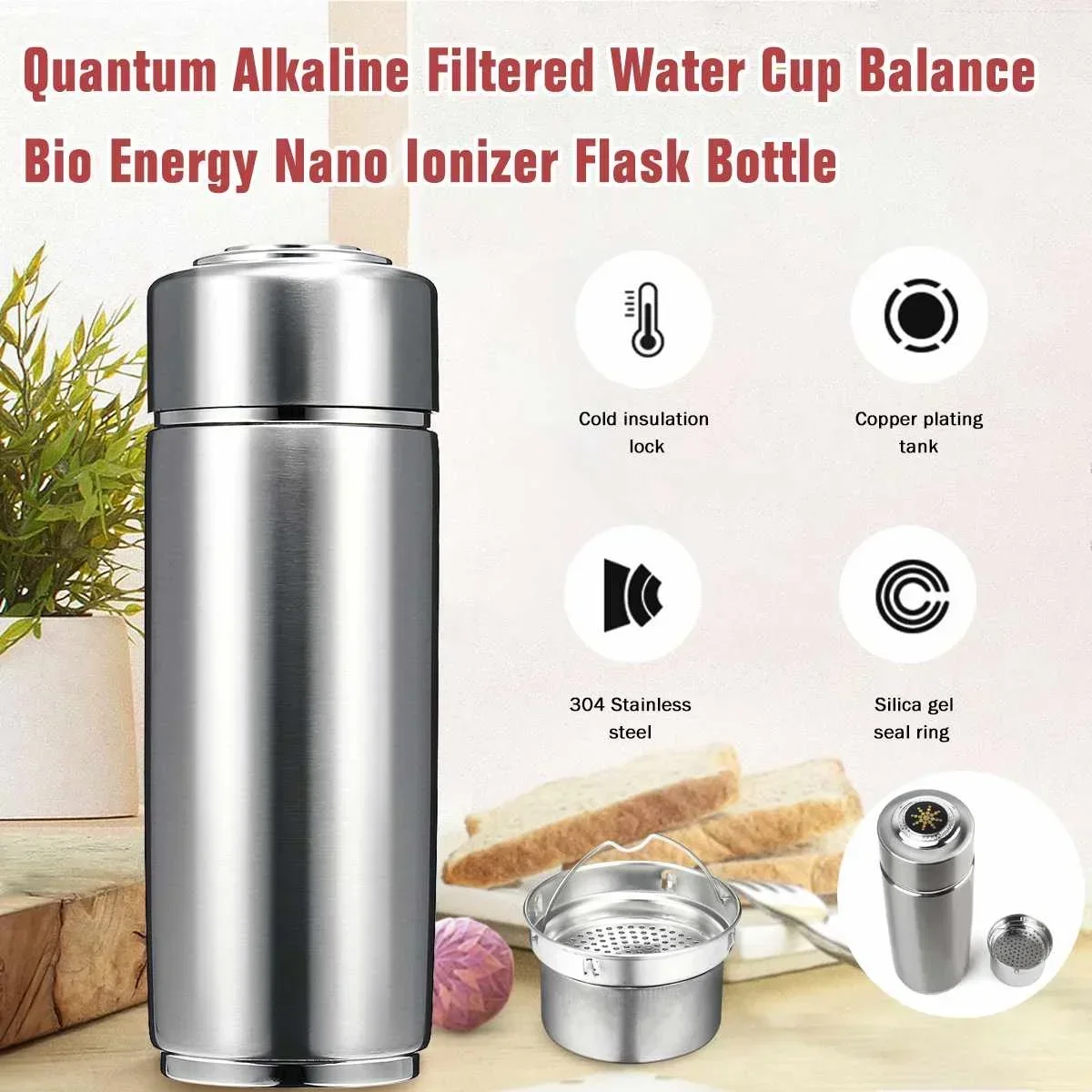Micro-elettrolisi Energy Health Cup acciaio inossidabile Quantum alcalino filtrato Water Cup ionizzatore di energia bottiglia di salute 400ml