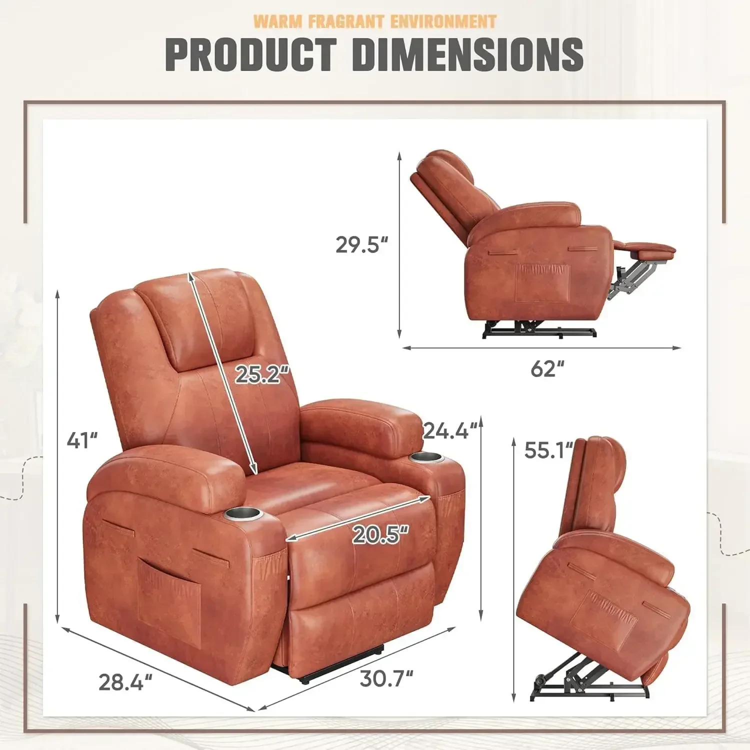 Power Lift Recliner Chair Electric Lift Recliner for Elderly Power Lift Recliner Chair with Cup Holders Side Pockets for Living