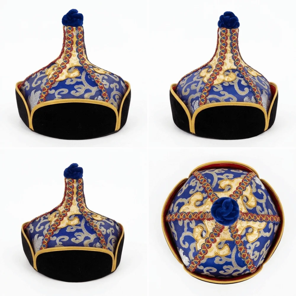Golden and Blue Pointed Dance Hat Comfortable Wearing Lightweight Texture Performance Hat Stable Pointed Shape Neat Stitching