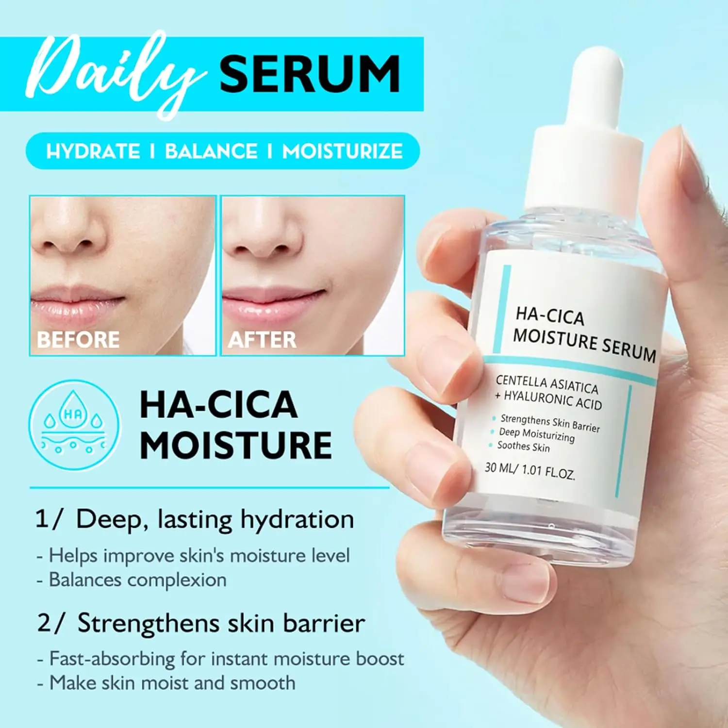 Siero di propoli peptidico e siero viso idratante ialo CICA per donne e ragazze, idratazione rinnovamento delle rughe, antietà, idratazione profonda