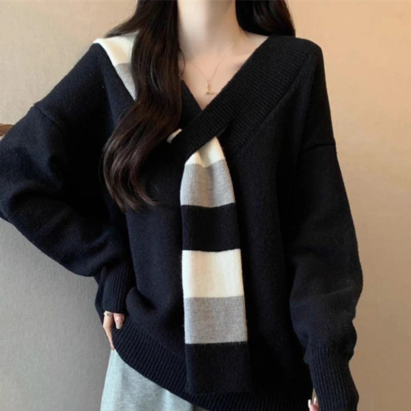 2024 Autumn Women Mock Neck Ruffles Sweater Long Sleeve Knitted Bottoming Solid Pullovers Stripe Women Casual Sweater Winter