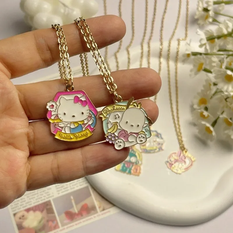 

New Sanrio Hello Kitty Necklaces Cinnamoroll Kuromi My Melody Anime Figures Cartoon Alloyed Jewelry Anime Merchandise Decoration