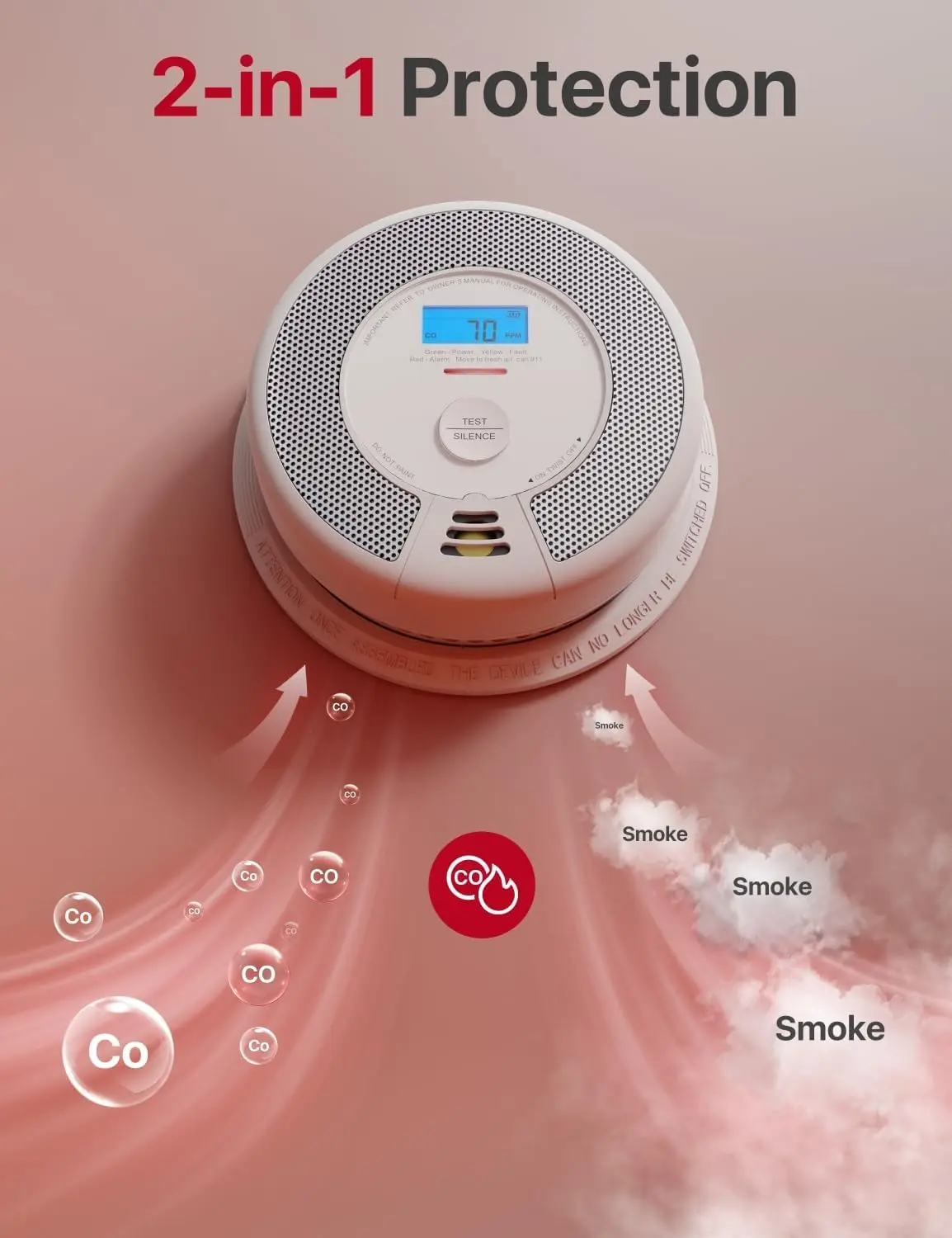 Detector Combo with Replaceable Battery, Wi-Fi Smoke and Carbon Monoxide Detector w