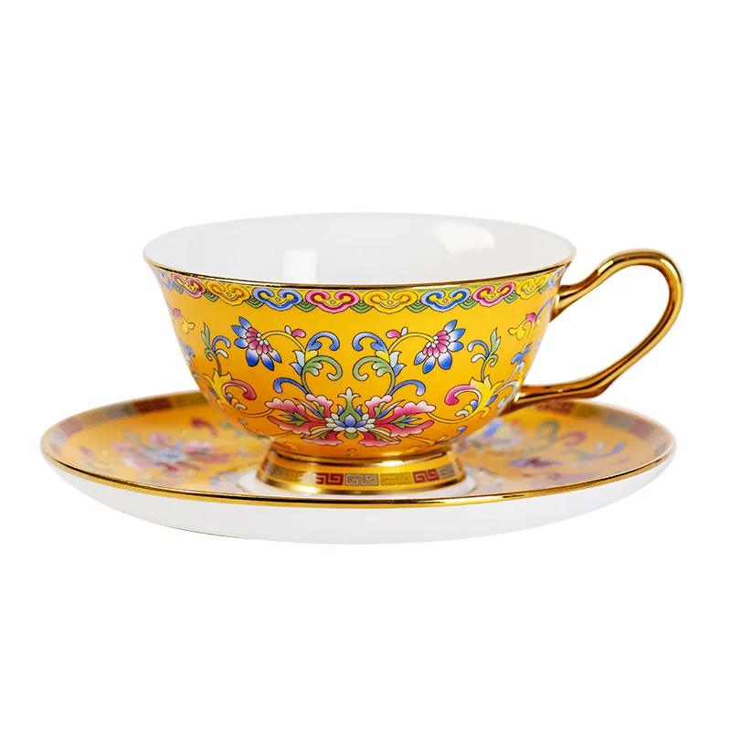 Enamel ceramic bone china coffee cup and saucer gift set New Chinese style printable logo Commercial event model D020