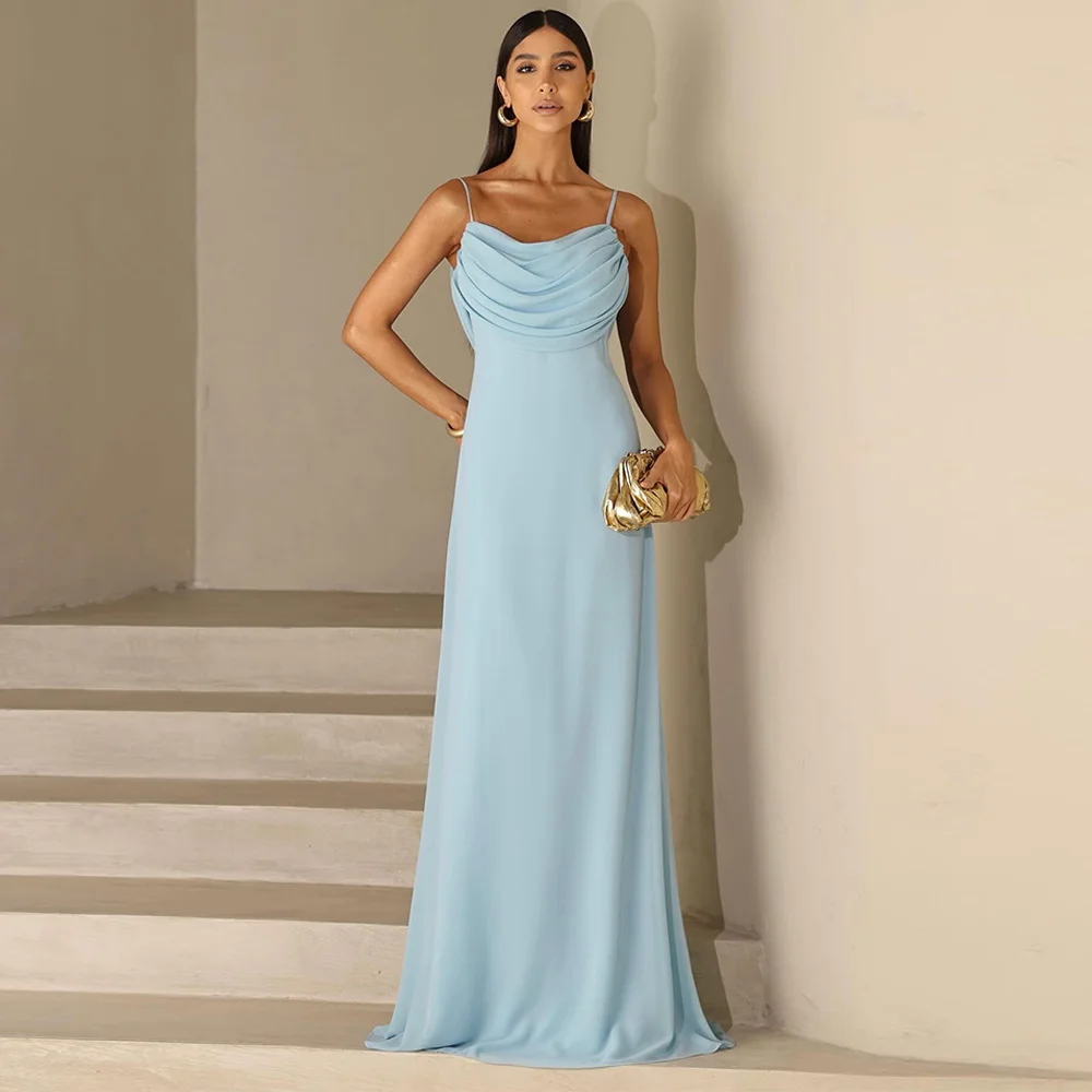 

Customized Spaghetti Straps Mermaid Sleeveless Evening Dress Classic Backless Celebrity Gowns Fashion Sweep Train Party Dress