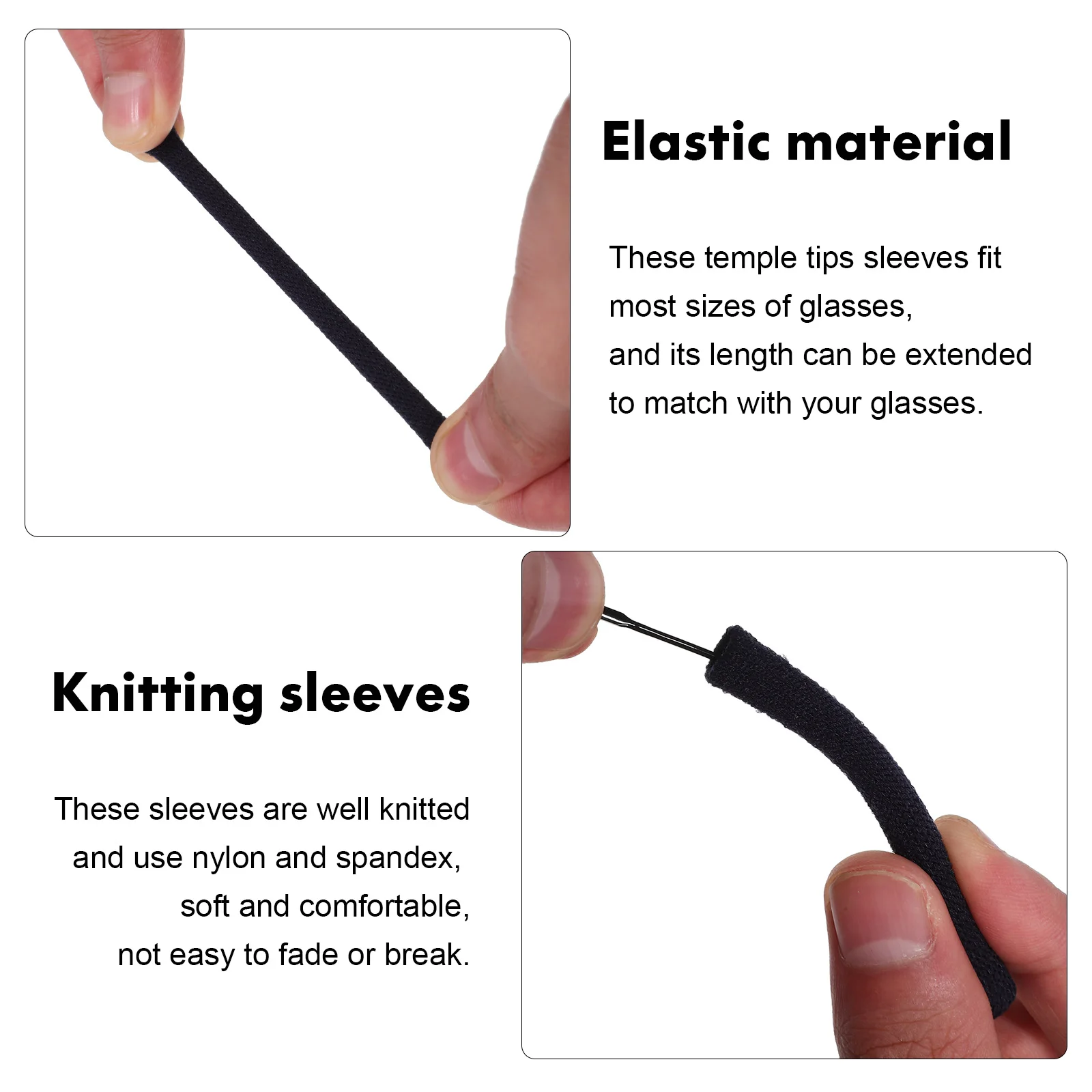 

2Pairs Eyeglass Temple Tips Sleeves Soft Knit Nylon Spandex Anti-Slip Glasses Ear Grips Comfort Fit for Most Frames