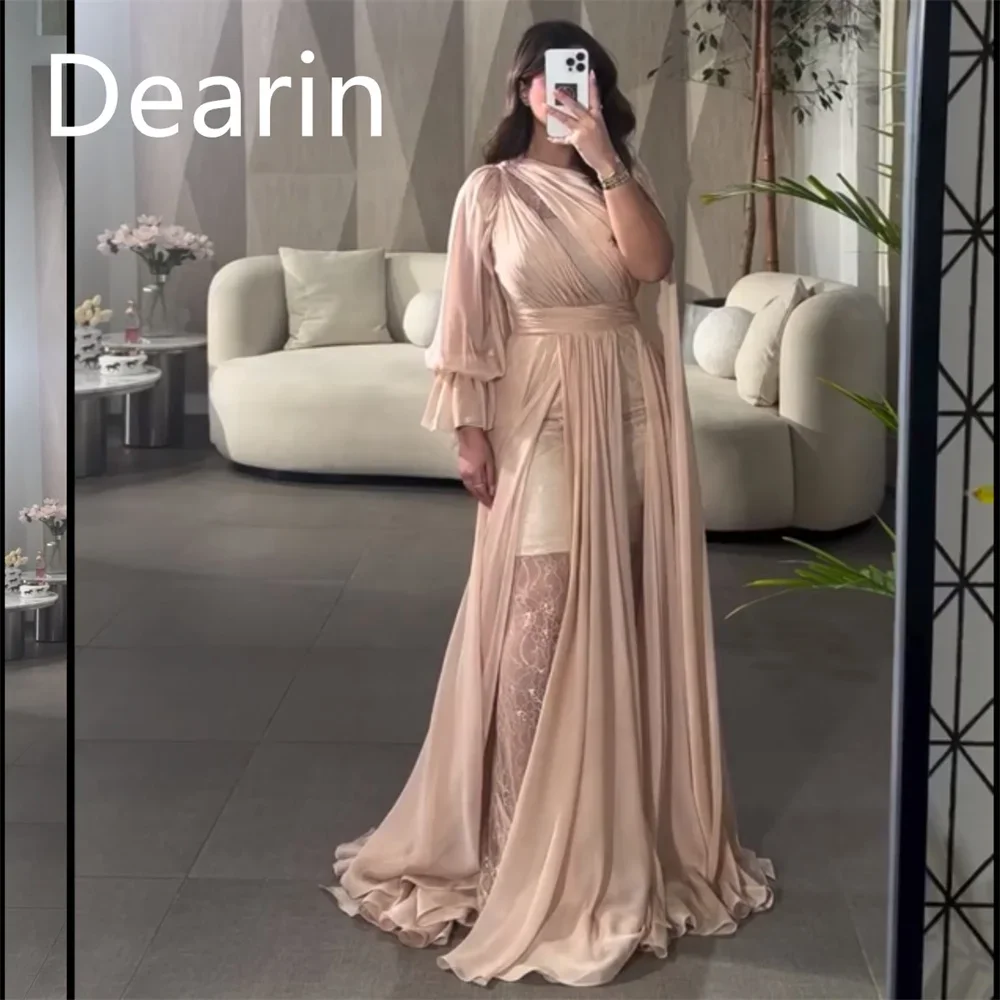 

Customized Evening Dress Prom Gown Women Party Occasion Dearin Scoop Neckline A-line Floor Length Skirts Draped Vertically Bespo