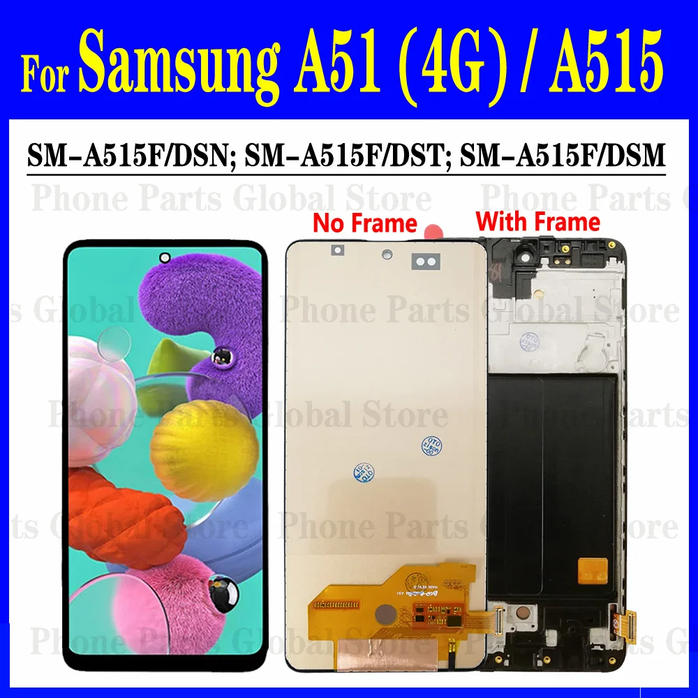 ЖК-дисплей TFT для Samsung Galaxy A51 2019, ЖК-дисплей A515 с рамкой A515F/DSN A515F, ЖК-экран с сенсорным дигитайзером в сборе, замена