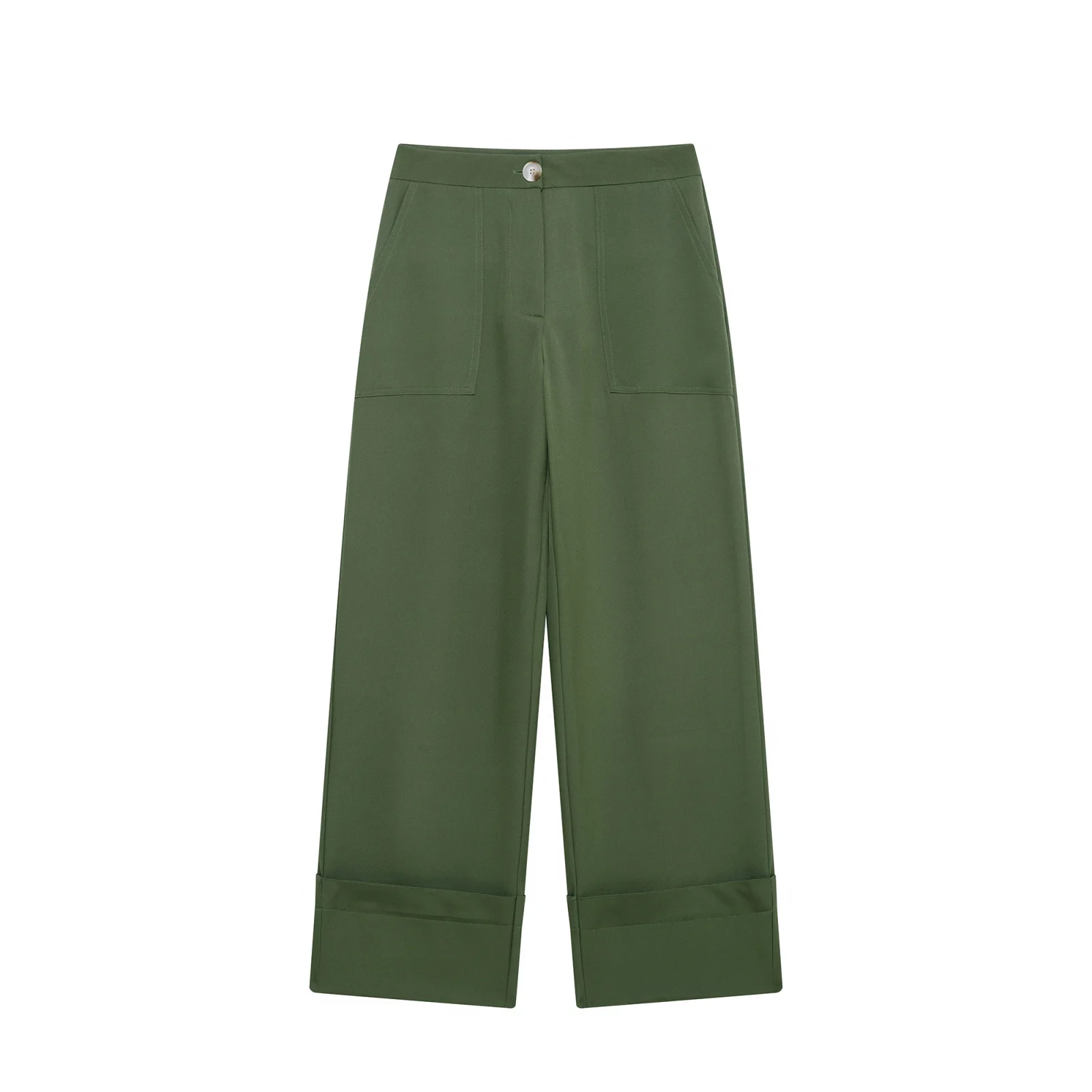 JNLEAOG Pantaloni lunghi con risvolto Faionable per donna Primavera New Sle Casual Loose Fit Fibra di poliestere l Cerniera in vita