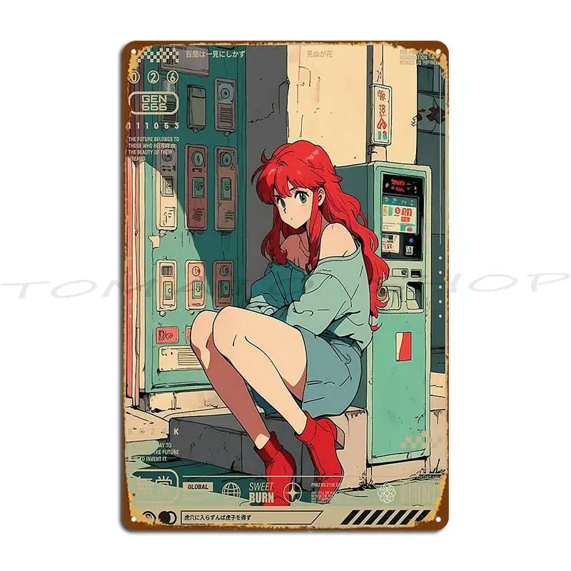 Redhead Girl Walking Through The City Metal Plaque Poster Cinema Decoration Garage Club Design Printing  Tin Sign Poster