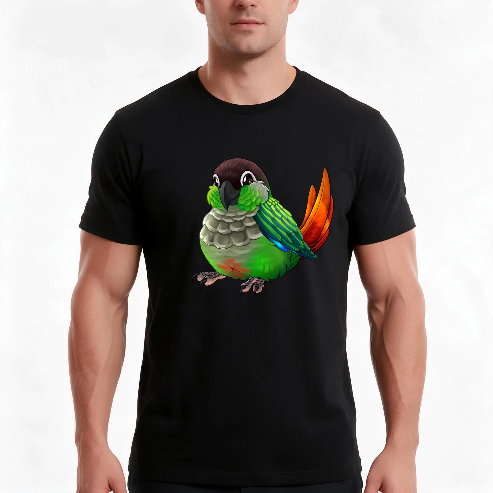 Green-cheek Conure T-Shirt, Summer Casual Cotton Tee, Oversized Streetwear Tops, Vintage Graphic Print, Loose Fit Short Sleeve