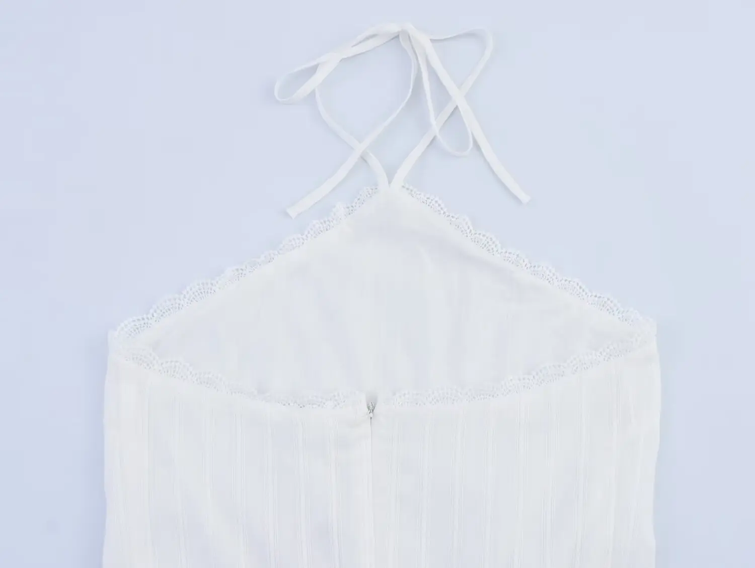 

TRAFZA Woman Summer Fashion Holiday Party Hanging Neck Collar Zipper Short Dress Women Backless Laminated Design Mini Dresses