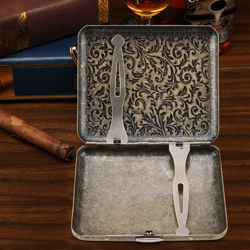 Retro Bronze Metal Cigarette Box Case Double Sided  Pocket Holder for 20 Cigarettes