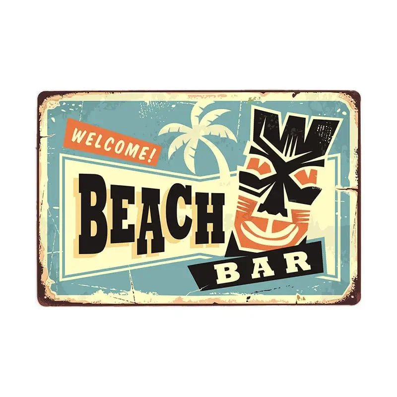 Vintage Surfing Time Poster Summer Tiki Bar Tin Sign Old Rusty Beach Bar Retro Rusty Board Metal Signs 20x30cm