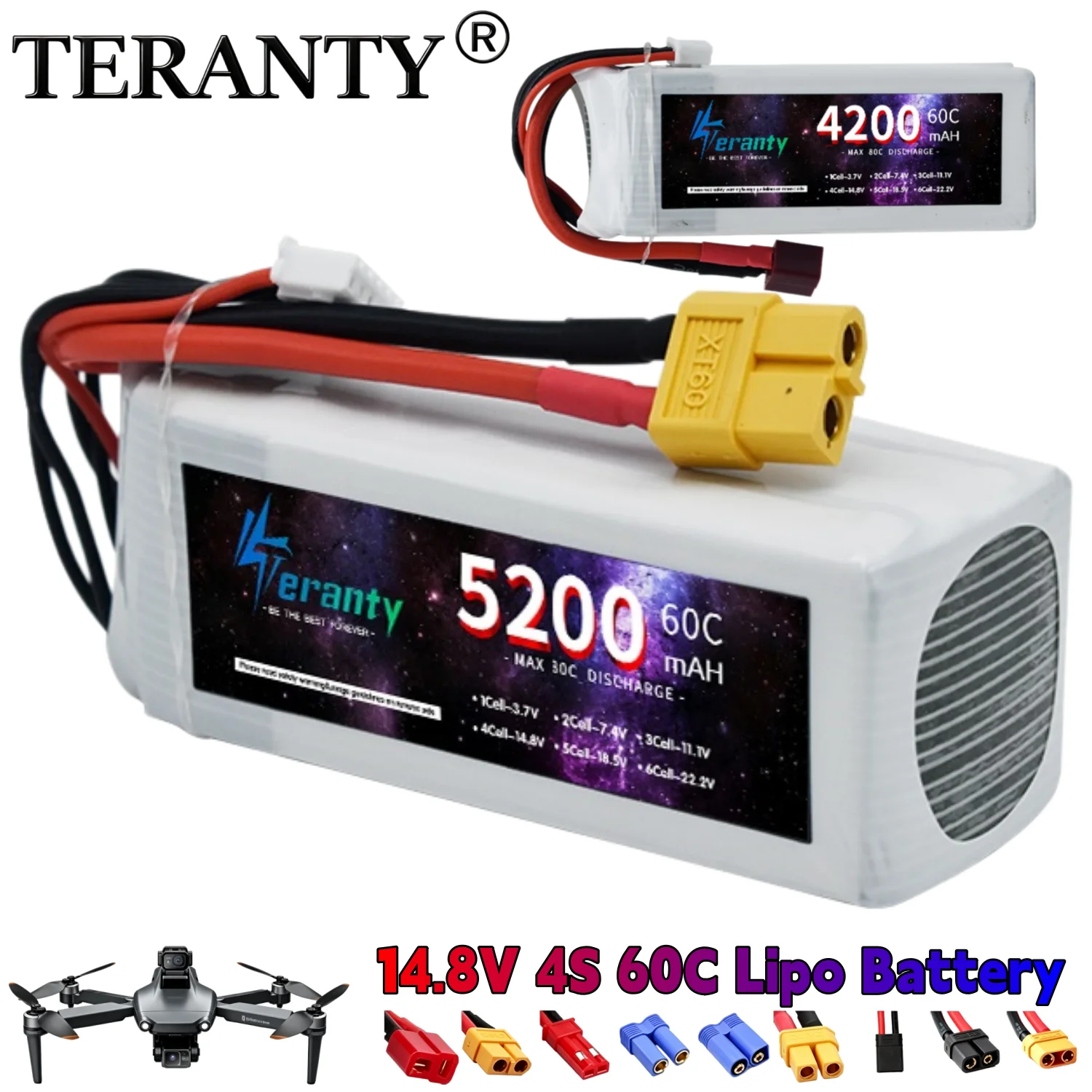 

14.8V RC LiPo Battery 4S Rechargeable 3300mAh 4200mAh 5200mAh with JST T XT60 XT30 Plug For Car RC Drone Toys Racing Spare Parts