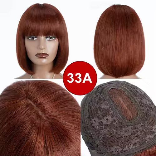 Brazilian Straight Bob Lace Wigs Glueless Straight Human Hair Wigs With Bangs Fringe Middle Part Bob Lace Wigs Realistic Scalp - Image 6