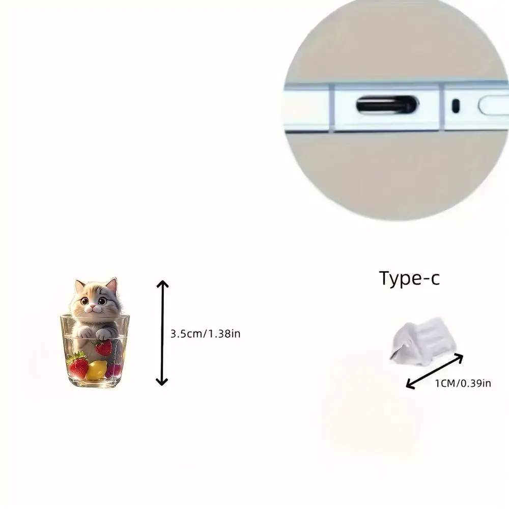 Cute Cup Cat Type-C Dust Plug USB Charging Port Protector Acrylic Anti-dust Plug Cover for Iphone Samsung Huawei Interface Decor - view 6