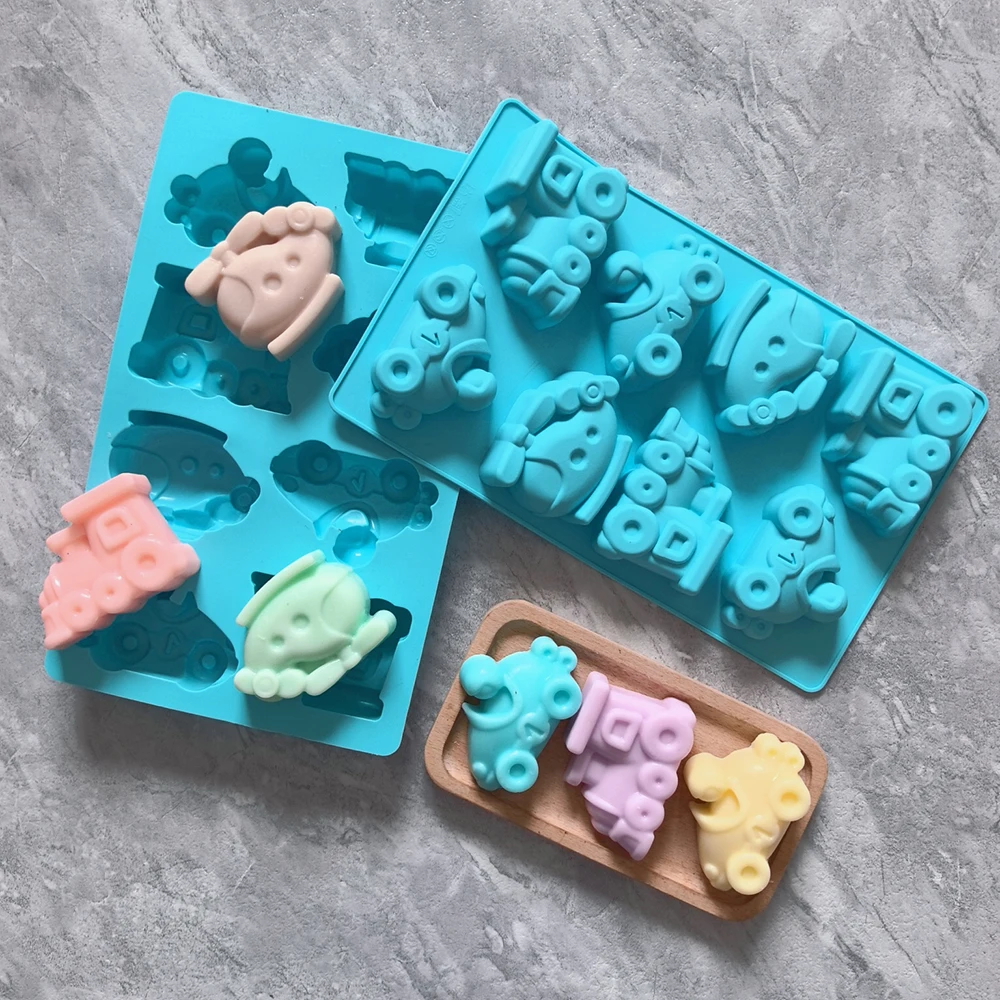 1pc 8-cavity car, helicopter shaped silicone mold, used for 3D chocolate cream cake, brownie, French dessert molds