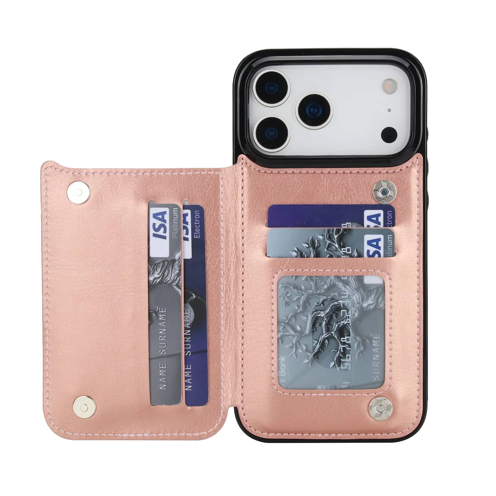 iPhone 18 Pro/17 Pro Max/17e Air portemonneehoes met kaarthouder, PU kunstleren hoes met standaard en kaartsleuven, dubbele magnetische sluiting
