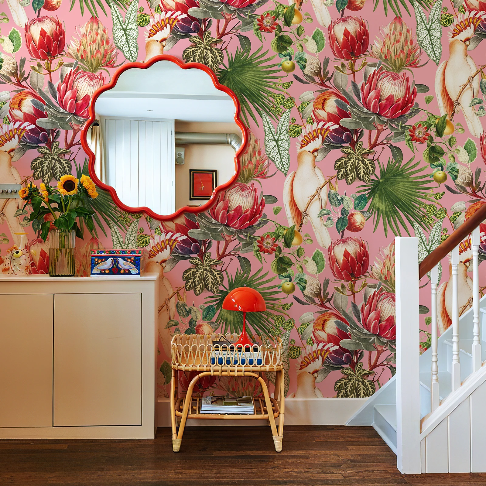 Pink Monarch Flower Classic Room Decor Wallpaper Chic Great Flower Vinyl Wall Decoration Peel And Stick Vinyl Cabinet Sticker