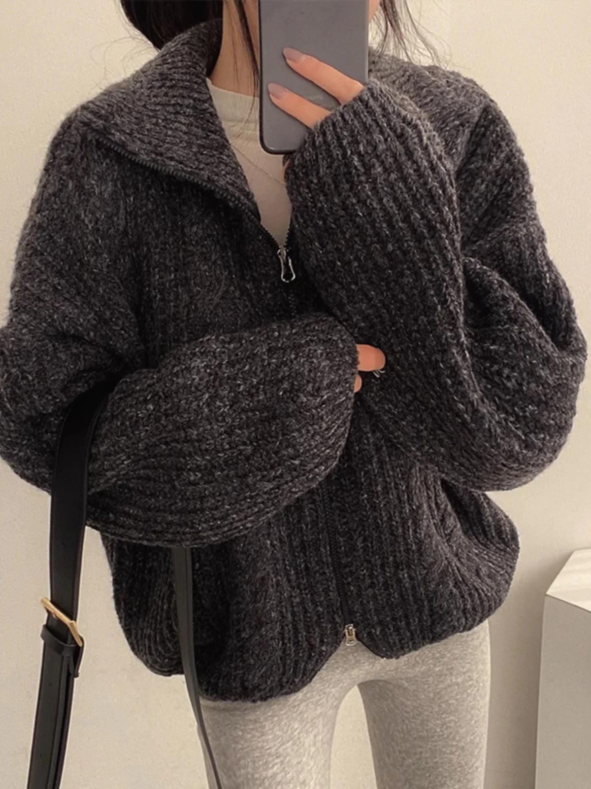 Suéter de Punto para Mujer, Cuello Alto, Manga Larga, Estilo Casual Coreano Retro, Diseño Trenzado, Cálido y Moderno para Inv...