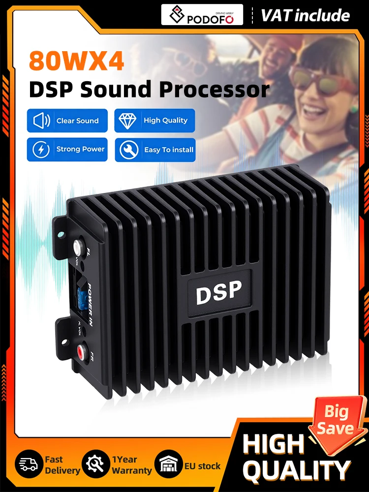 Podofo Full-Range 4-Kanal DSP Auto-Audio-Verstärker Digitaler Klangprozessor Professioneller Auto-Stereo-Modifikations-Leistungsverstärker Passend für Android-Headunit zur Optimierung und Aufrüstung