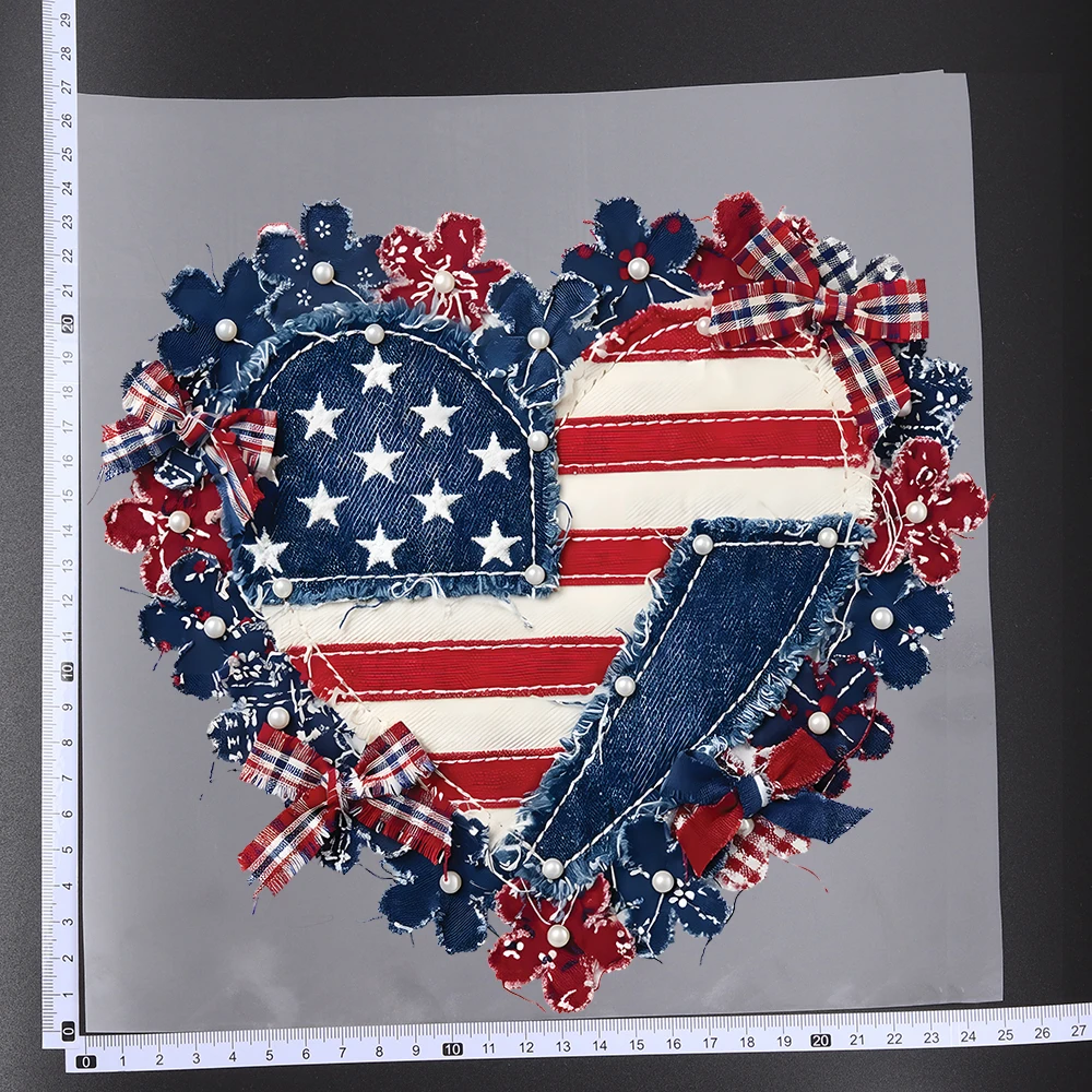 25cm Patchwork Happy 4th of July Iron On Heat Transfer Sticker DTF Iron On Transfer Patches For Clothes T-shirt Appliques