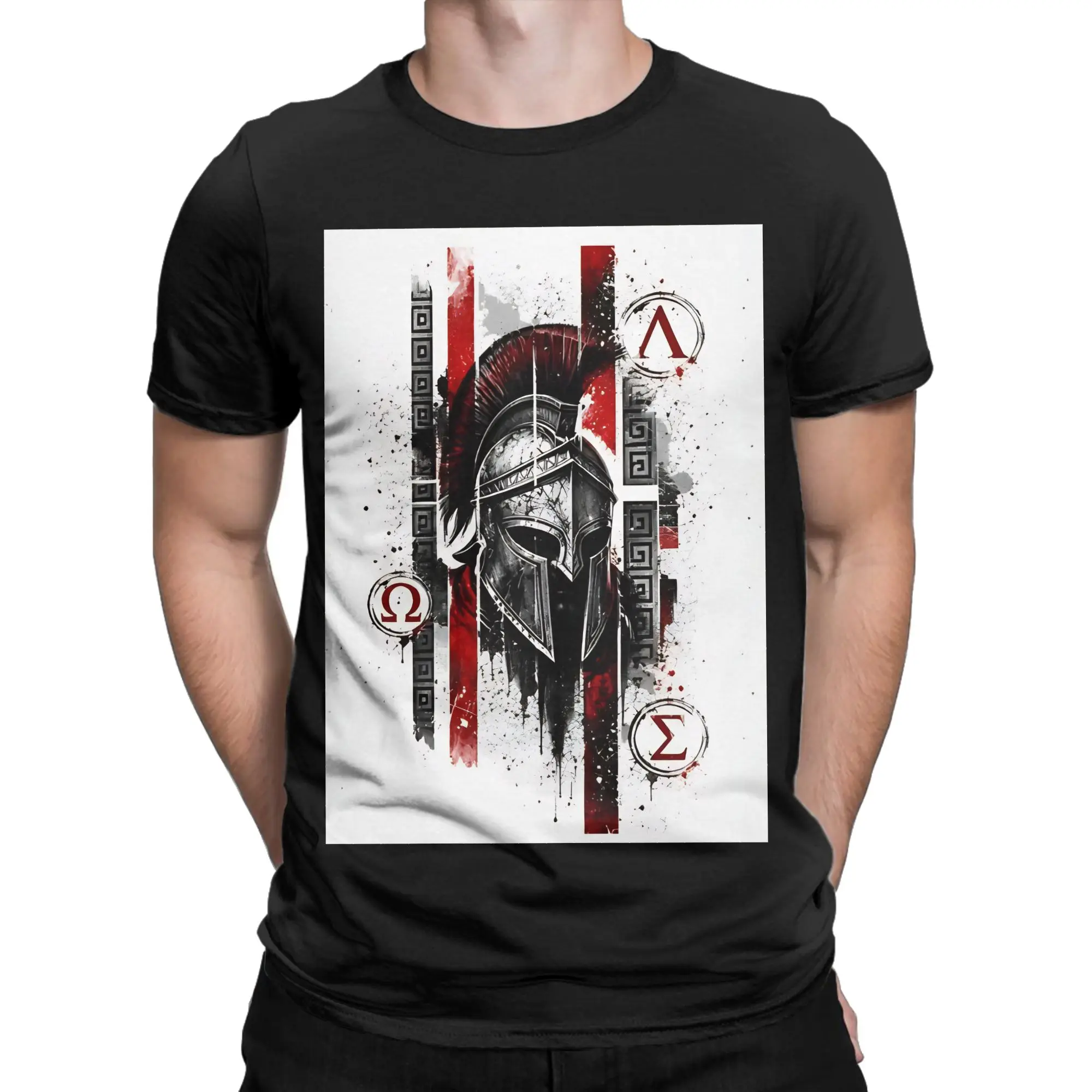 Glory and Discipline  Retro Distressed Spartan Battle Helmet Tee  Graphic 100% Cotton T-Shirt Spartan Tops Tees For Men