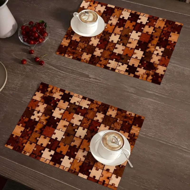 VIKAMA 2/4/6PCS Thanksgiving Autumn Checkered Meal Mat Insulation Washable Non slip Table Mat Kitchen Home Decoration