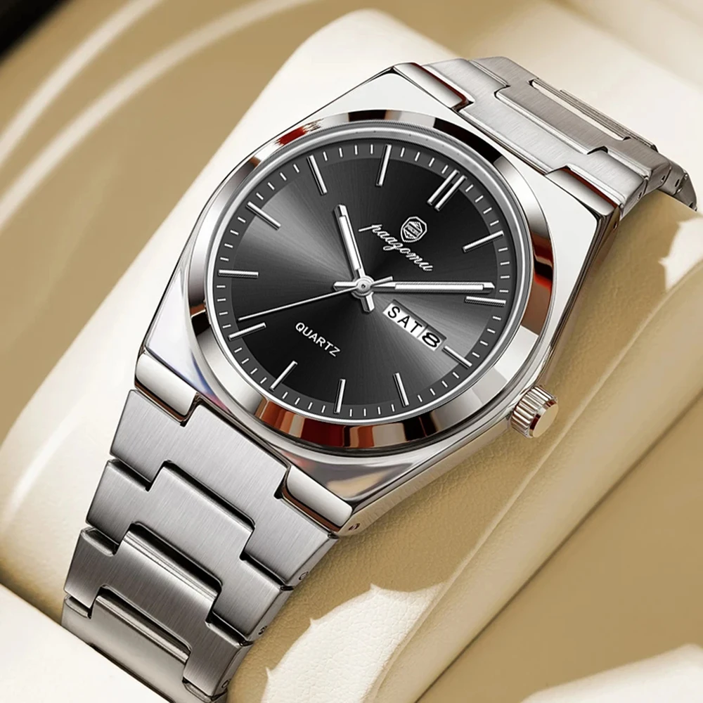 POEDAGAR أفضل رجل الأعمال ساعة مضيئة مقاوم للماء الفولاذ المقاوم للصدأ الرجال ساعة اليد تاريخ الأسبوع كوارتز موضة ساعات رجالية عادية