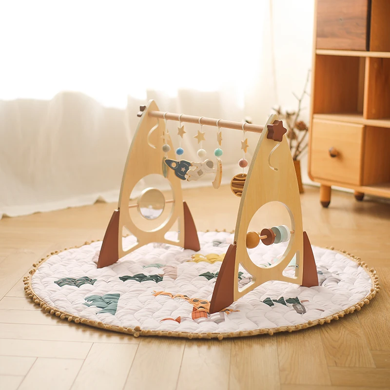 1set Baby Wooden Play Gym Mobile Hanging Sensory Toys Rocket Rattle Activity Toys Foldable Play Gym Frame Room Decorations Toy