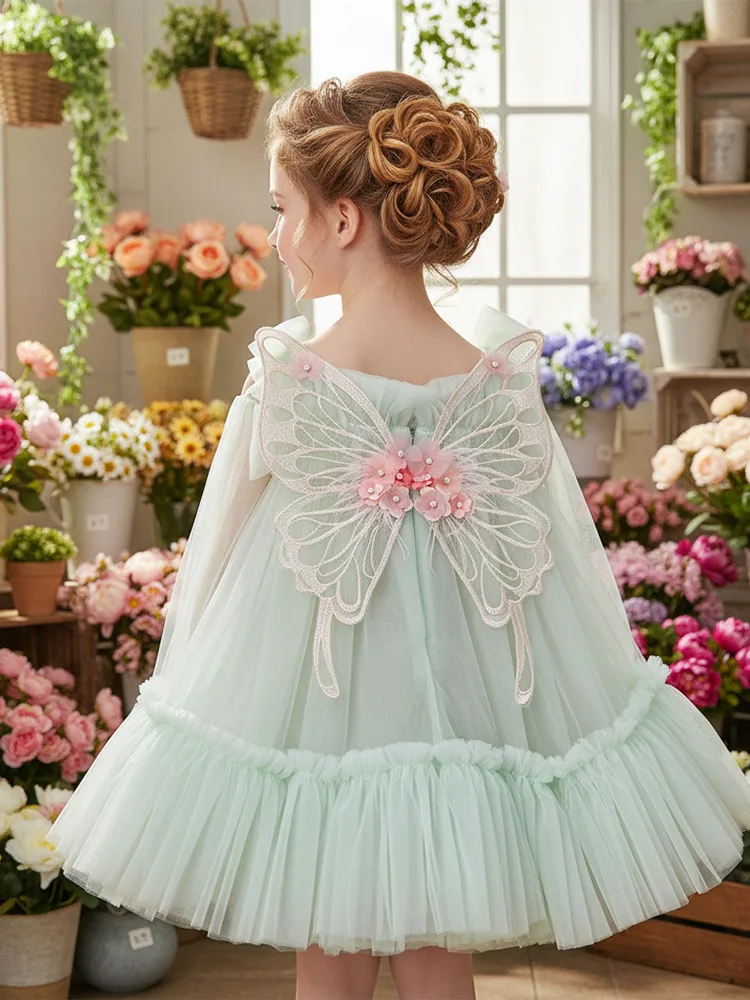 Custom Bow Strap Tulle 3D Floral Butterfly Luxury Dress Women Wedding Guest Gown Kids Birthday Party Outfit for Pageant Runway