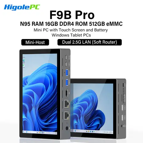 히골레 F9B 프로 7인치 미니 PC 인텔 N95 윈도우 11 WiFi5 16G 512G 5000mAh 듀얼 2.5G LAN SIM 슬롯 노트북 데스크탑 PC 미니 컴퓨터