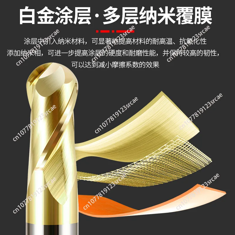 68 degree high-end tungsten steel milling cutter special ball head cutter 2-blade spherical